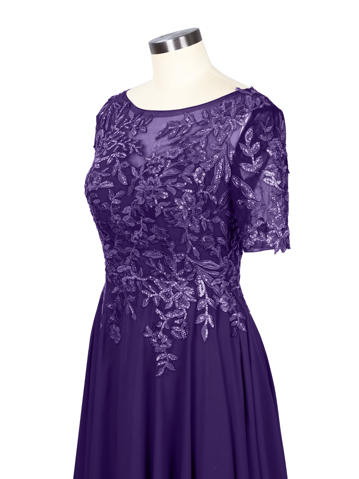 Applique Half Sleeves Chiffon Dress 