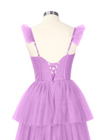 Ruffled Strap Tiered Tulle Bridesmaid Dress 