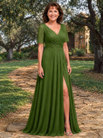 Surplice Neckline Mother of the Bride Dress with Slit 