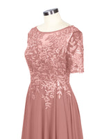 Applique Half Sleeves Chiffon Dress 