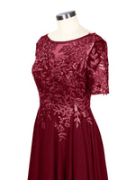 Applique Half Sleeves Chiffon Dress 