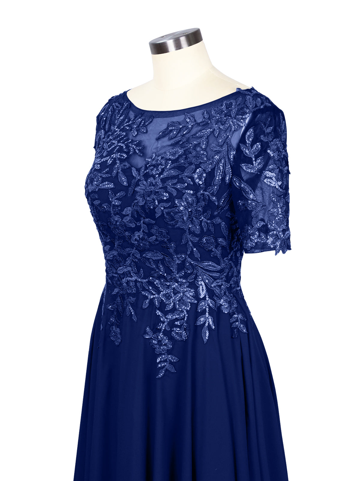 Applique Half Sleeves Chiffon Dress 