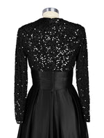Sequined Boat Long Sleeves Dress 
