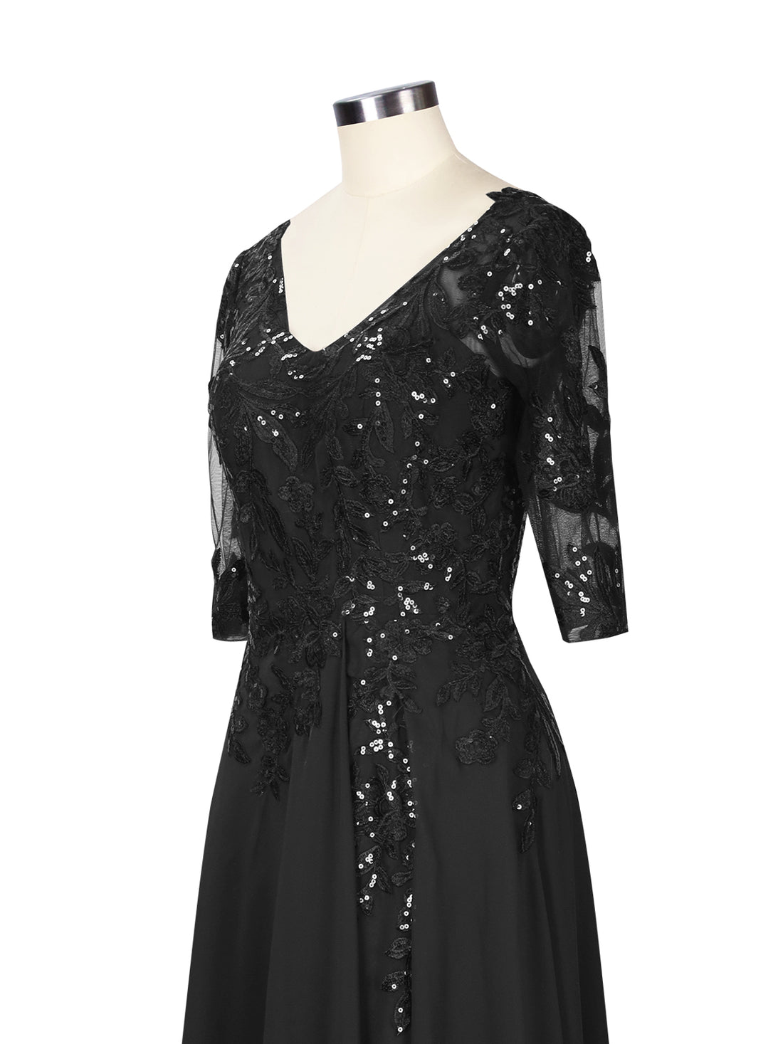 Applique V-Neck Chiffon Dress 