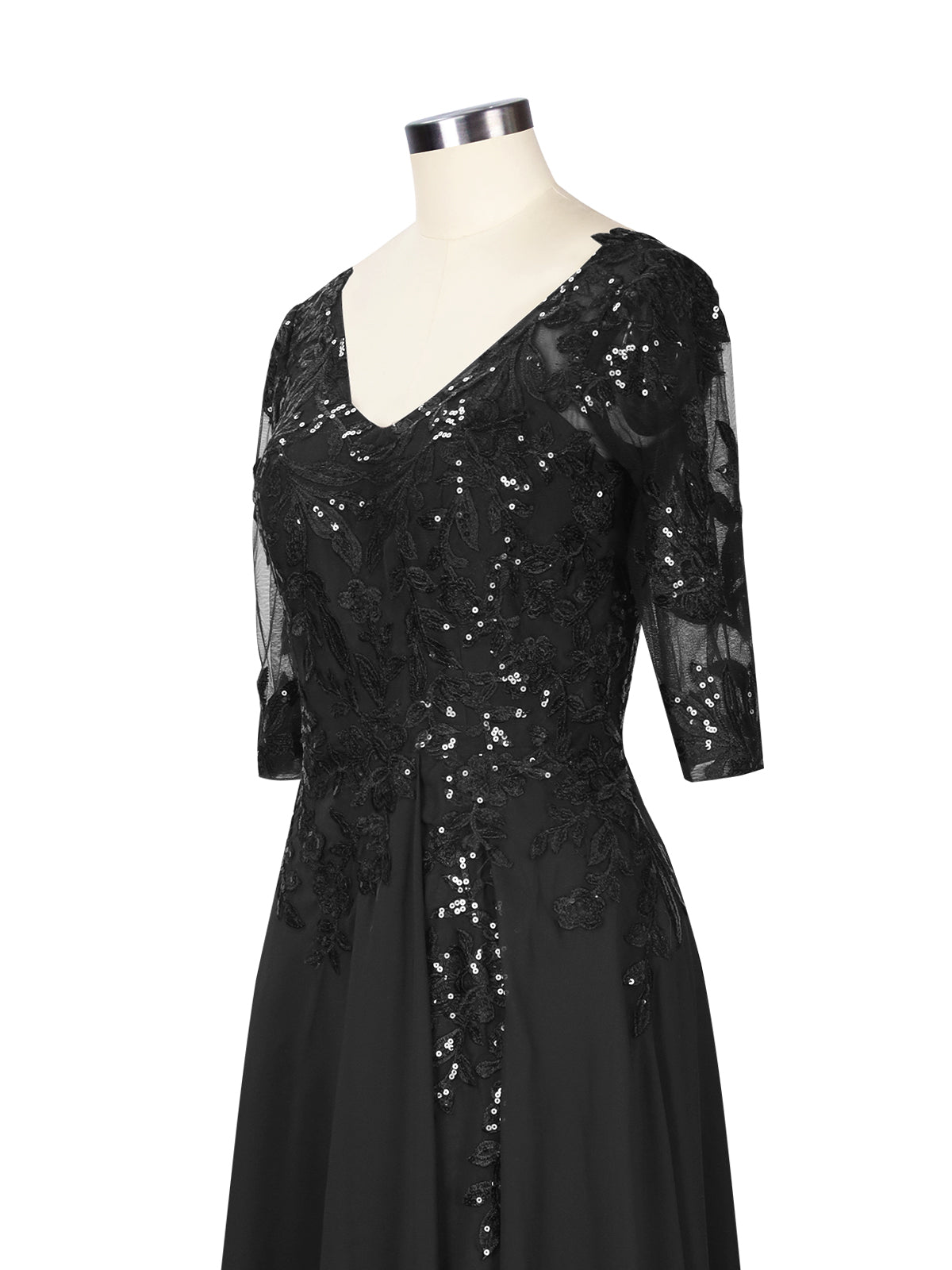 Applique V-Neck Chiffon Dress 