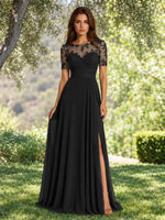 Lace Mother of the Bride Dress with Illusion Neckline 