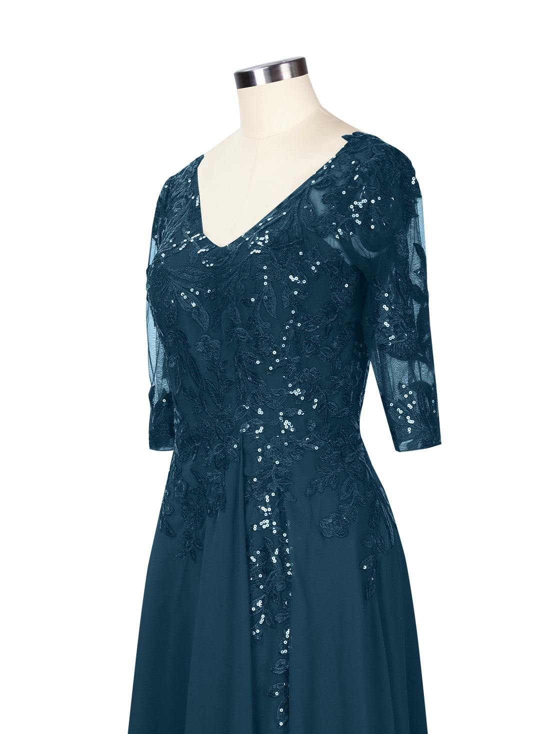 Applique V-Neck Chiffon Dress 