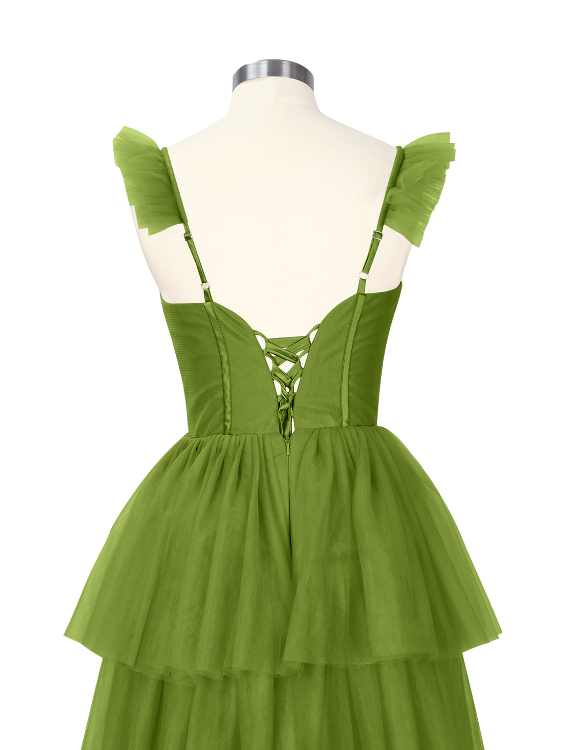 Ruffled Strap Tiered Tulle Bridesmaid Dress 