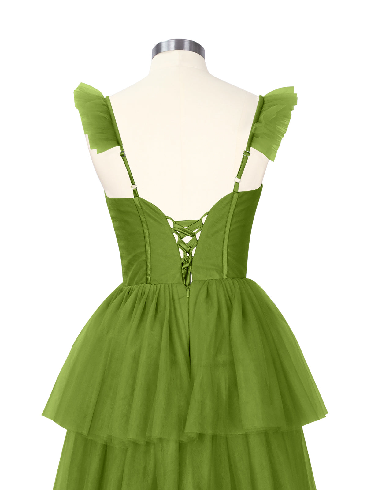 Ruffled Strap Tiered Tulle Bridesmaid Dress 