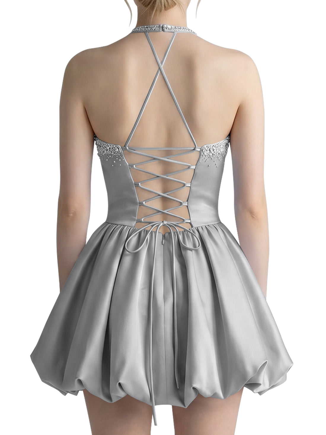 Beading Bubble Hem Mini Dress 