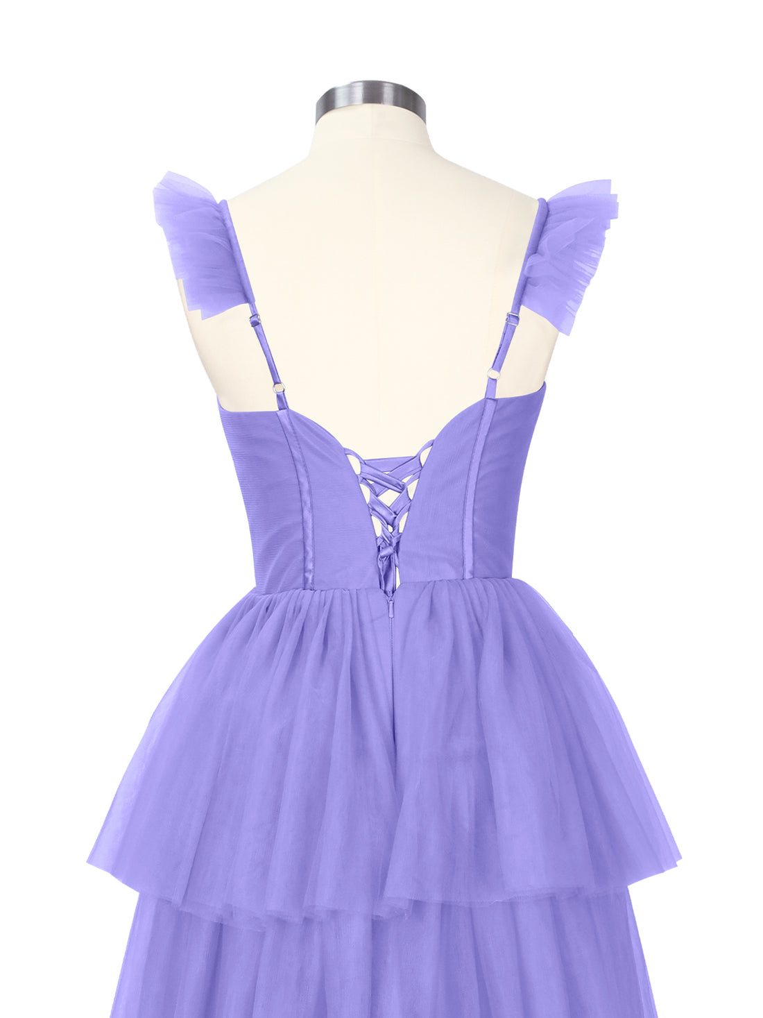 Ruffled Strap Tiered Tulle Bridesmaid Dress 
