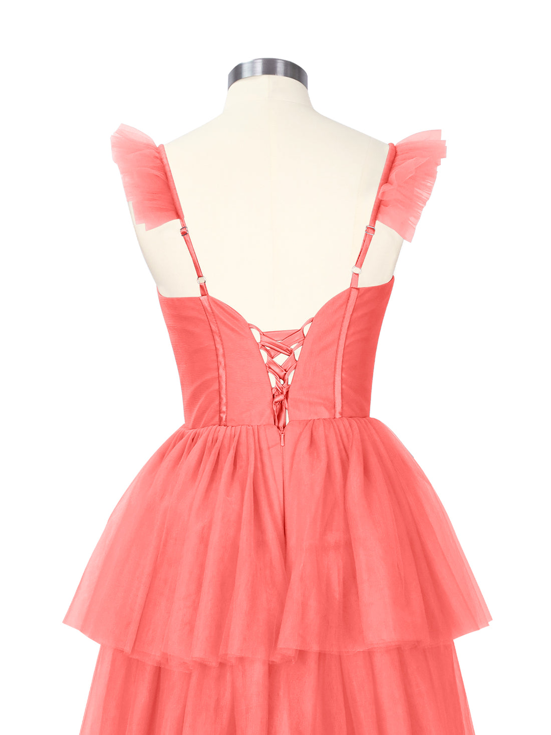 Ruffled Strap Tiered Tulle Bridesmaid Dress 