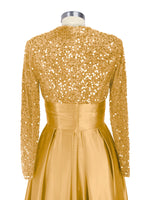 Sequined Boat Long Sleeves Dress 