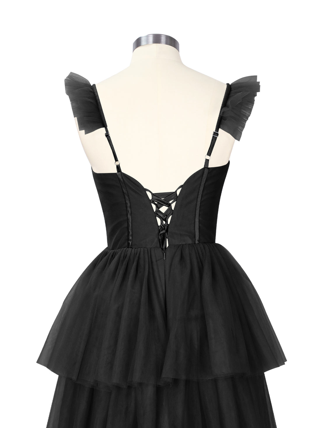 Ruffled Strap Tiered Tulle Bridesmaid Dress 