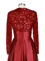 Sequined Boat Long Sleeves Dress 