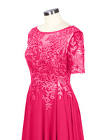 Applique Half Sleeves Chiffon Dress 