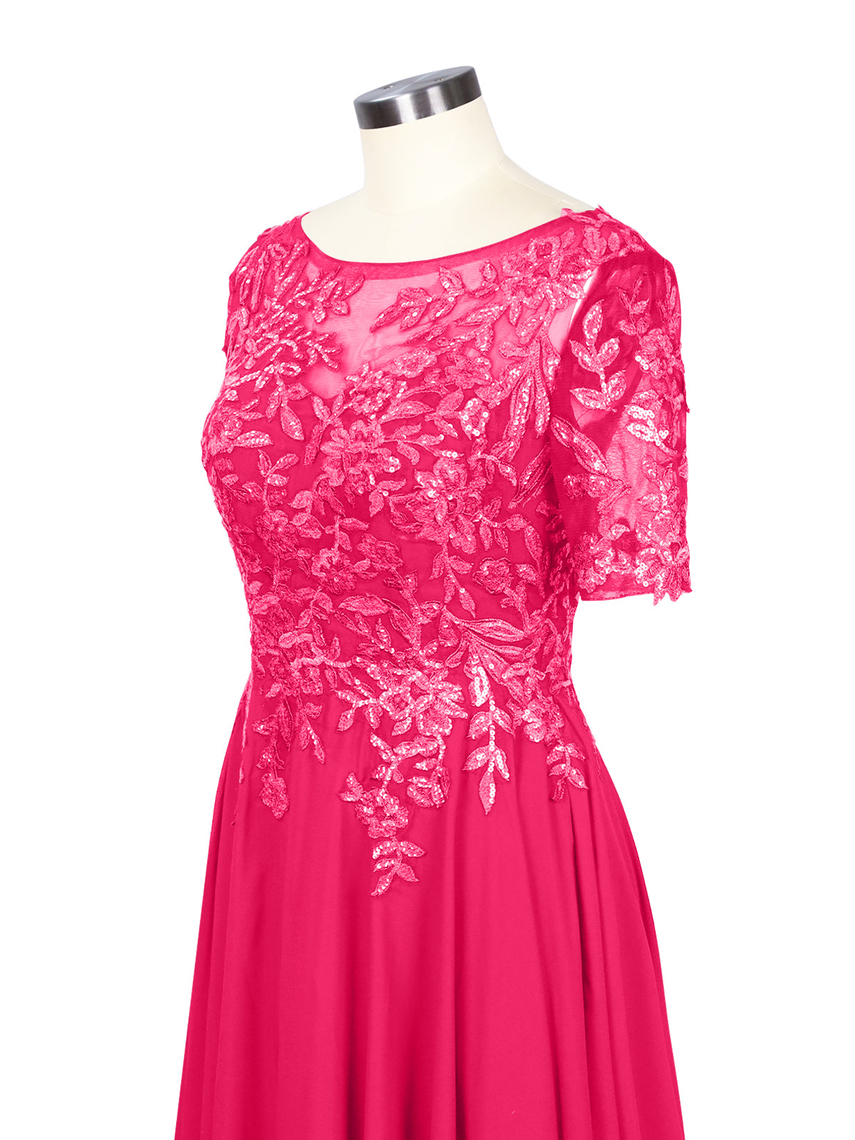Applique Half Sleeves Chiffon Dress 