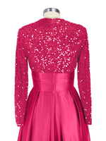 Sequined Boat Long Sleeves Dress 