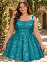 Sparkly Sequined A-line Mini Dress-Plus Size 