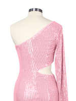 Waist Cutout One Shoulder Mini Dress 