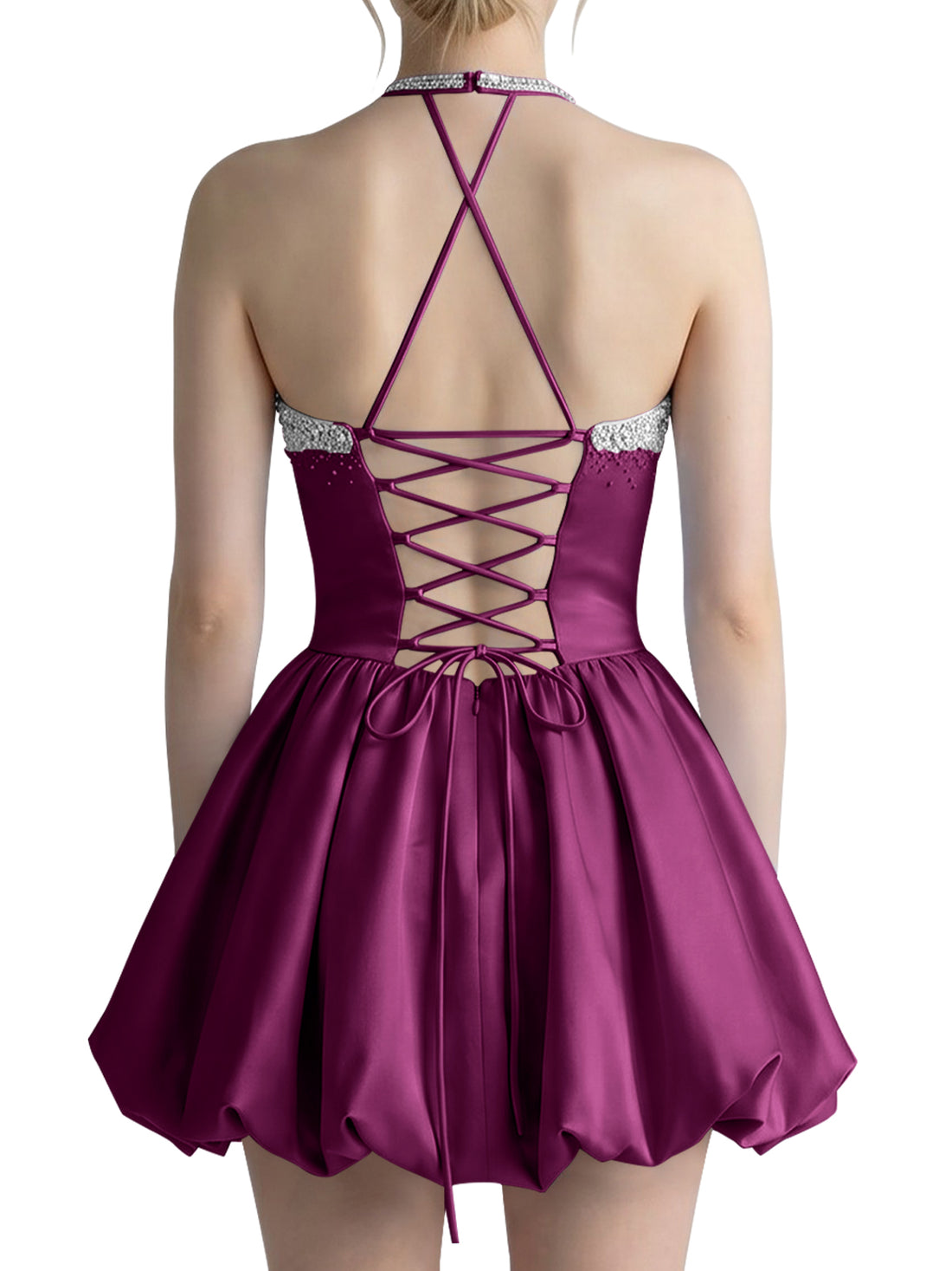 Beading Bubble Hem Mini Dress 