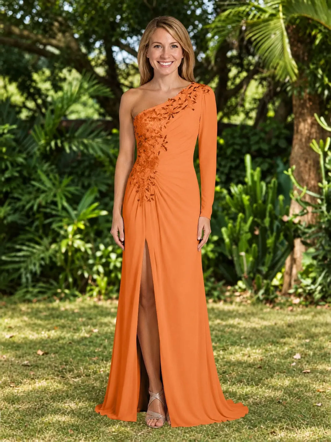 One-Shoulder Mother of the Bride Dress with Appliques