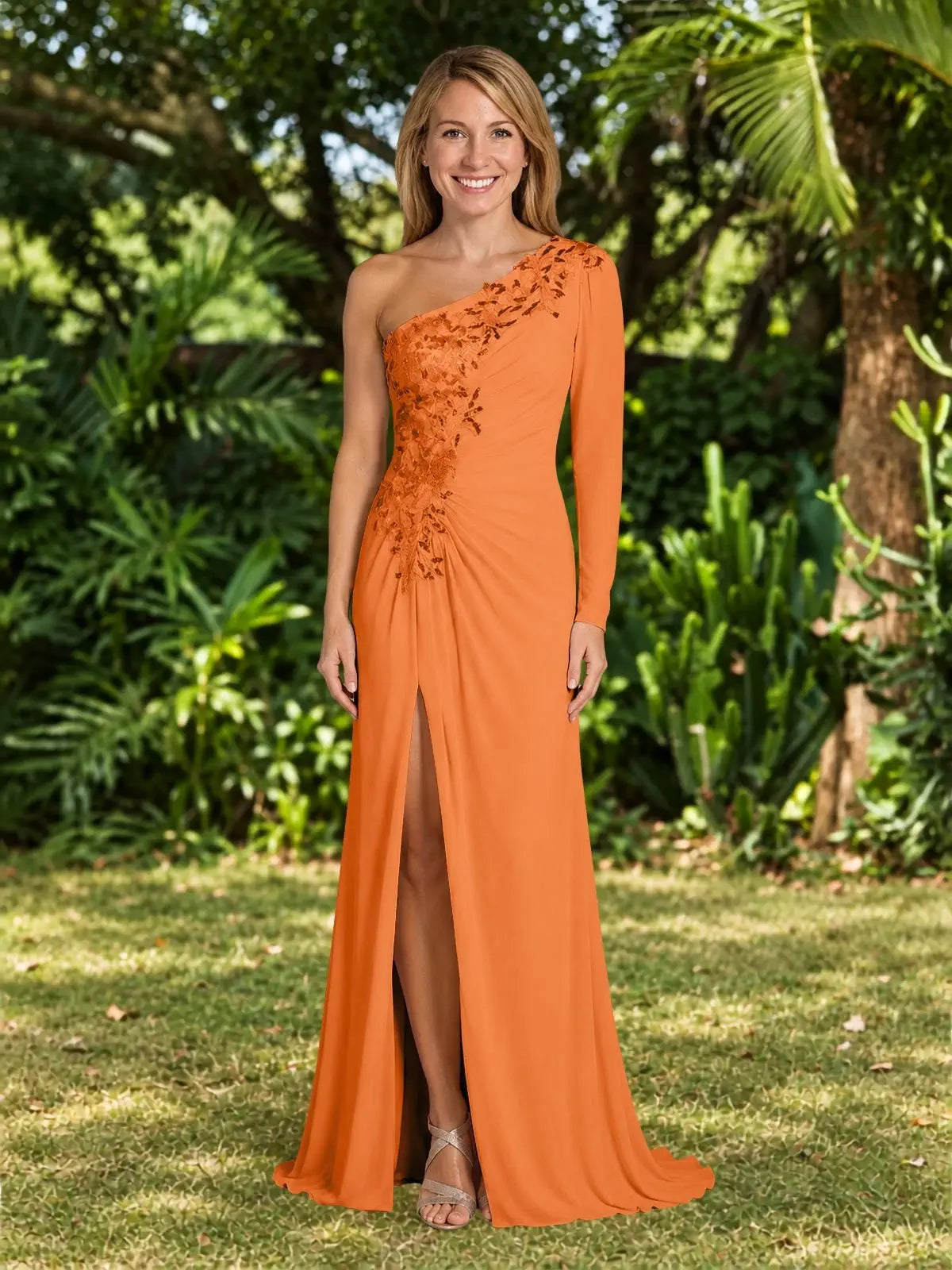 One-Shoulder Mother of the Bride Dress with Appliques