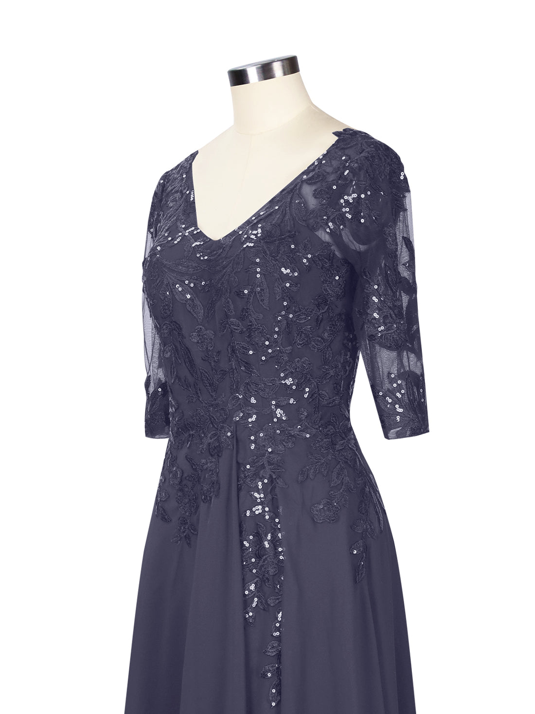 Applique V-Neck Chiffon Dress 