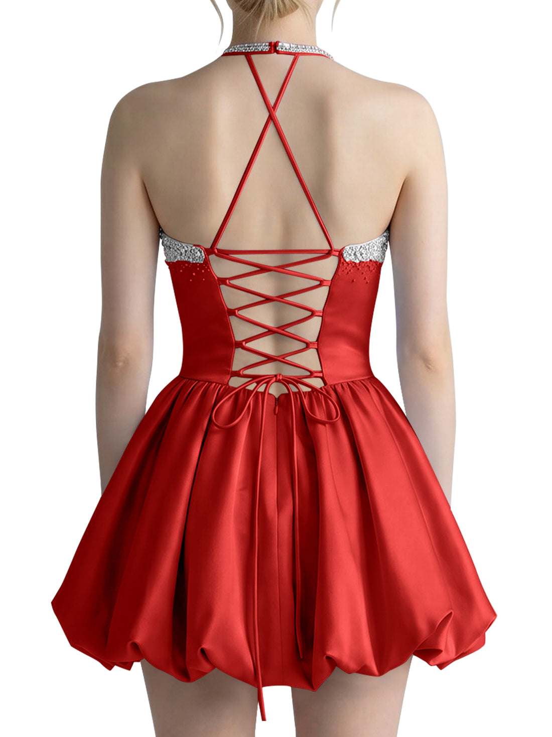 Beading Bubble Hem Mini Dress 