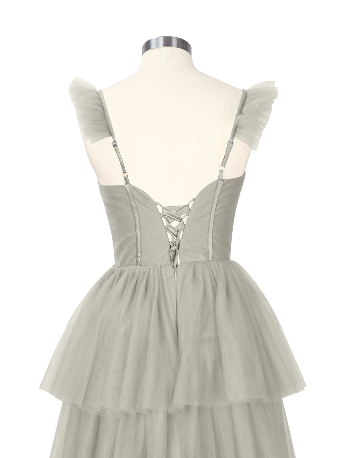 Ruffled Strap Tiered Tulle Bridesmaid Dress 