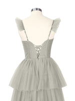 Ruffled Strap Tiered Tulle Bridesmaid Dress 