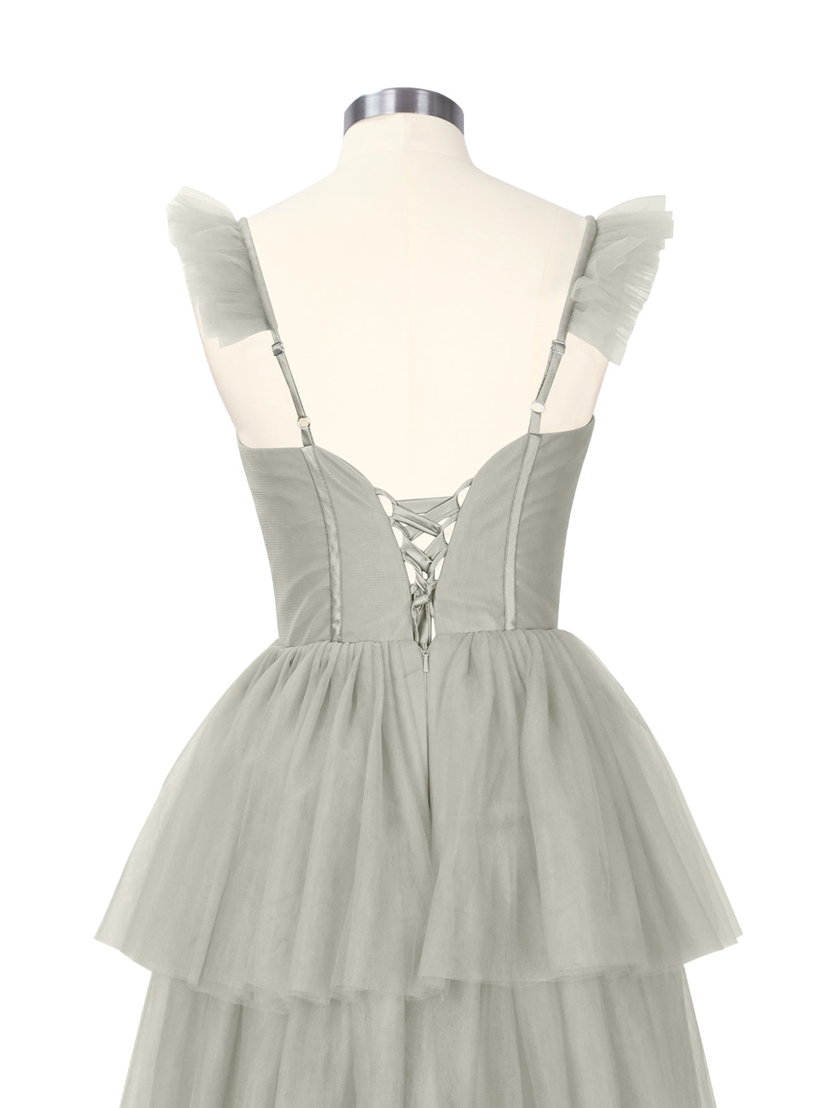 Ruffled Strap Tiered Tulle Bridesmaid Dress 