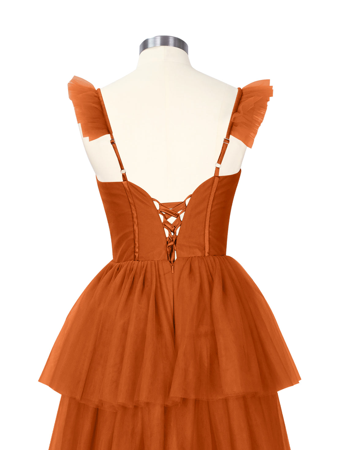 Ruffled Strap Tiered Tulle Bridesmaid Dress 