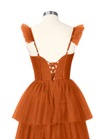 Ruffled Strap Tiered Tulle Bridesmaid Dress 