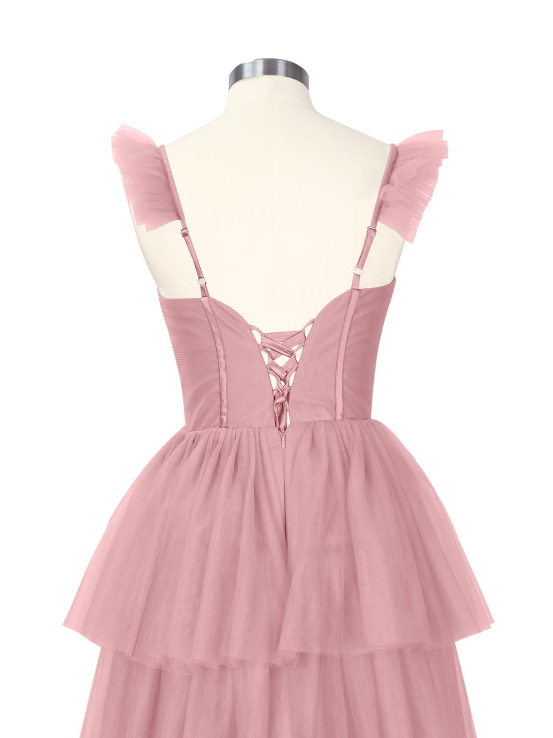 Ruffled Strap Tiered Tulle Bridesmaid Dress 