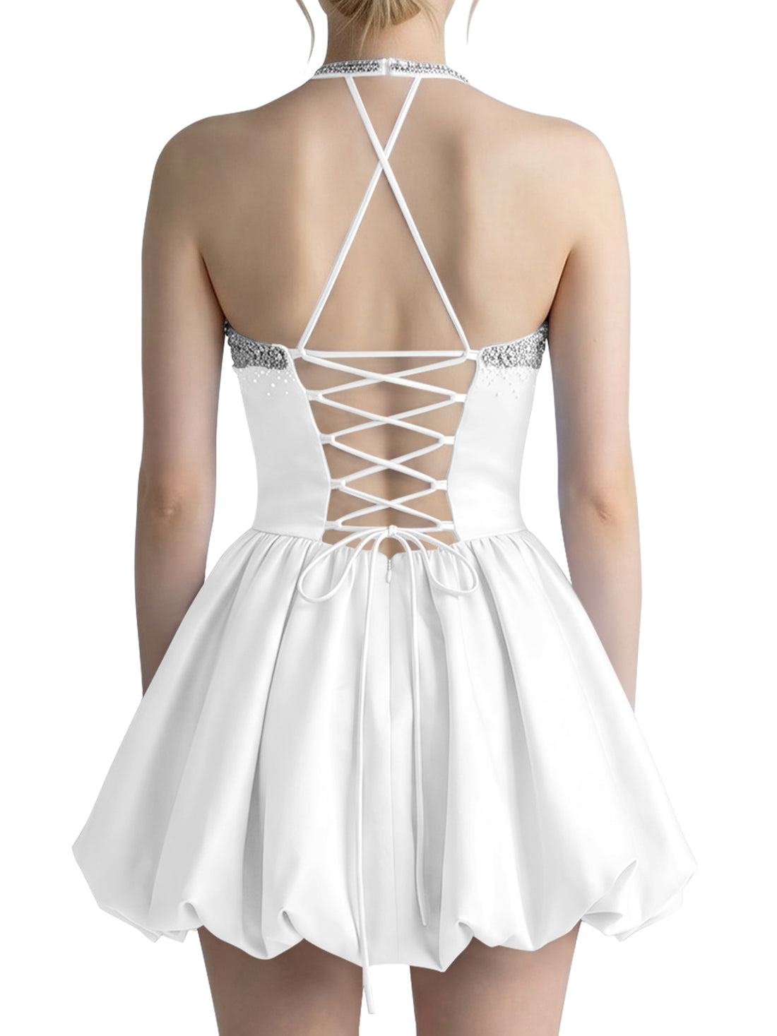 Beading Bubble Hem Mini Dress 