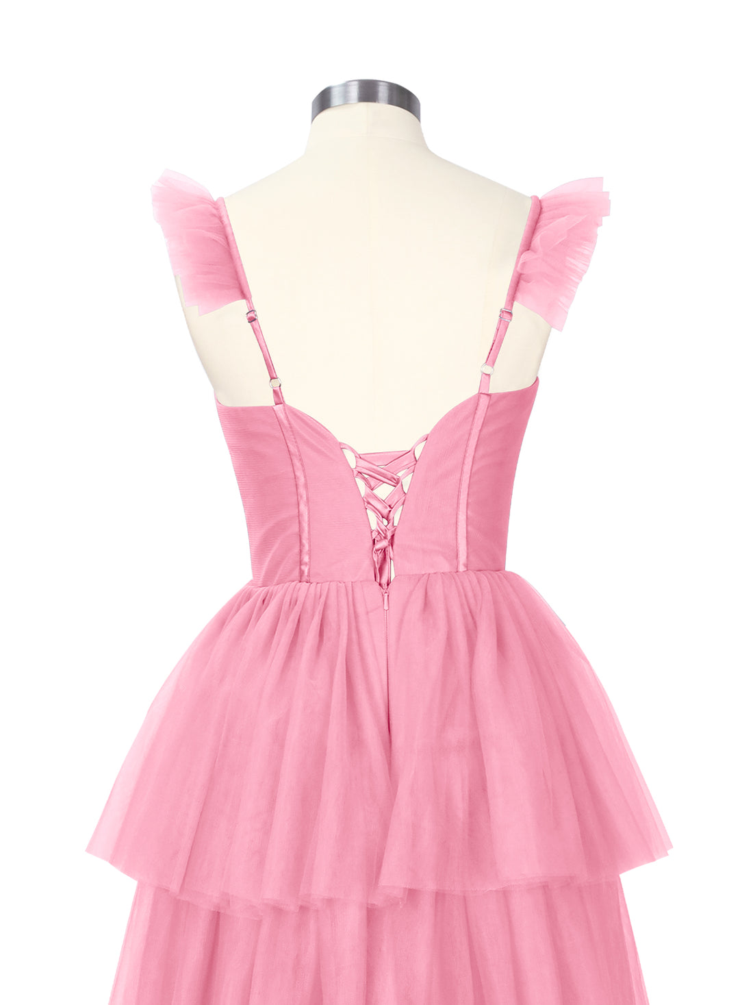 Ruffled Strap Tiered Tulle Bridesmaid Dress 