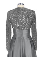 Sequined Boat Long Sleeves Dress 