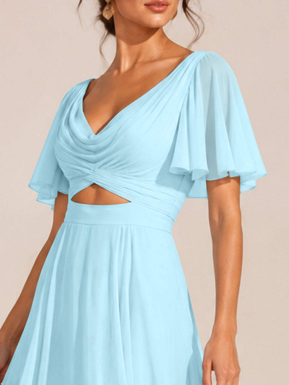 Cowl Neck Bridesmaid Dress with Cut-Out Detail