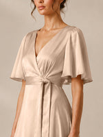 V-neck Bridesmaid Dress with Flutter Sleeves
