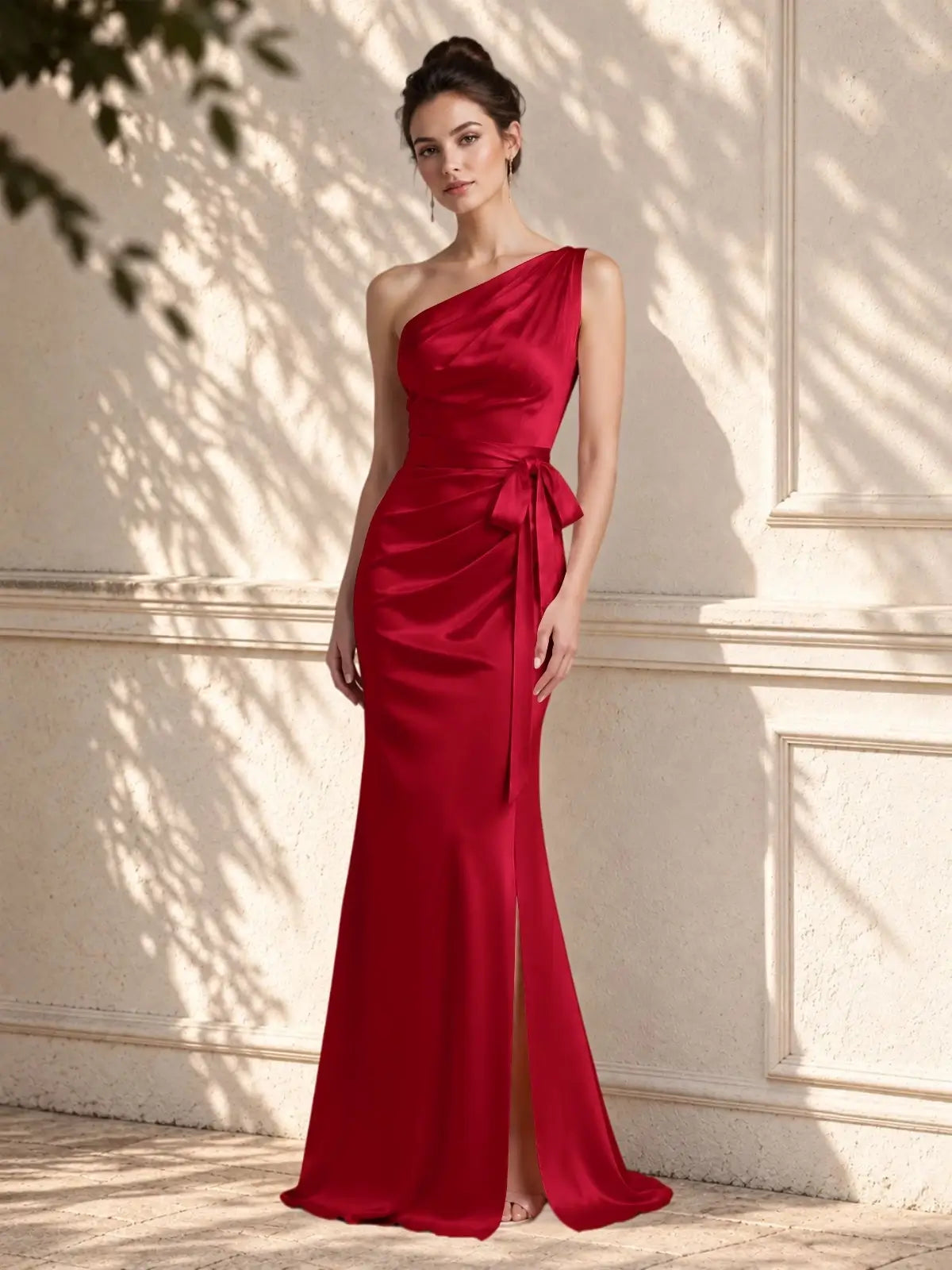 One-Shoulder Bridesmaid Dress with Sash