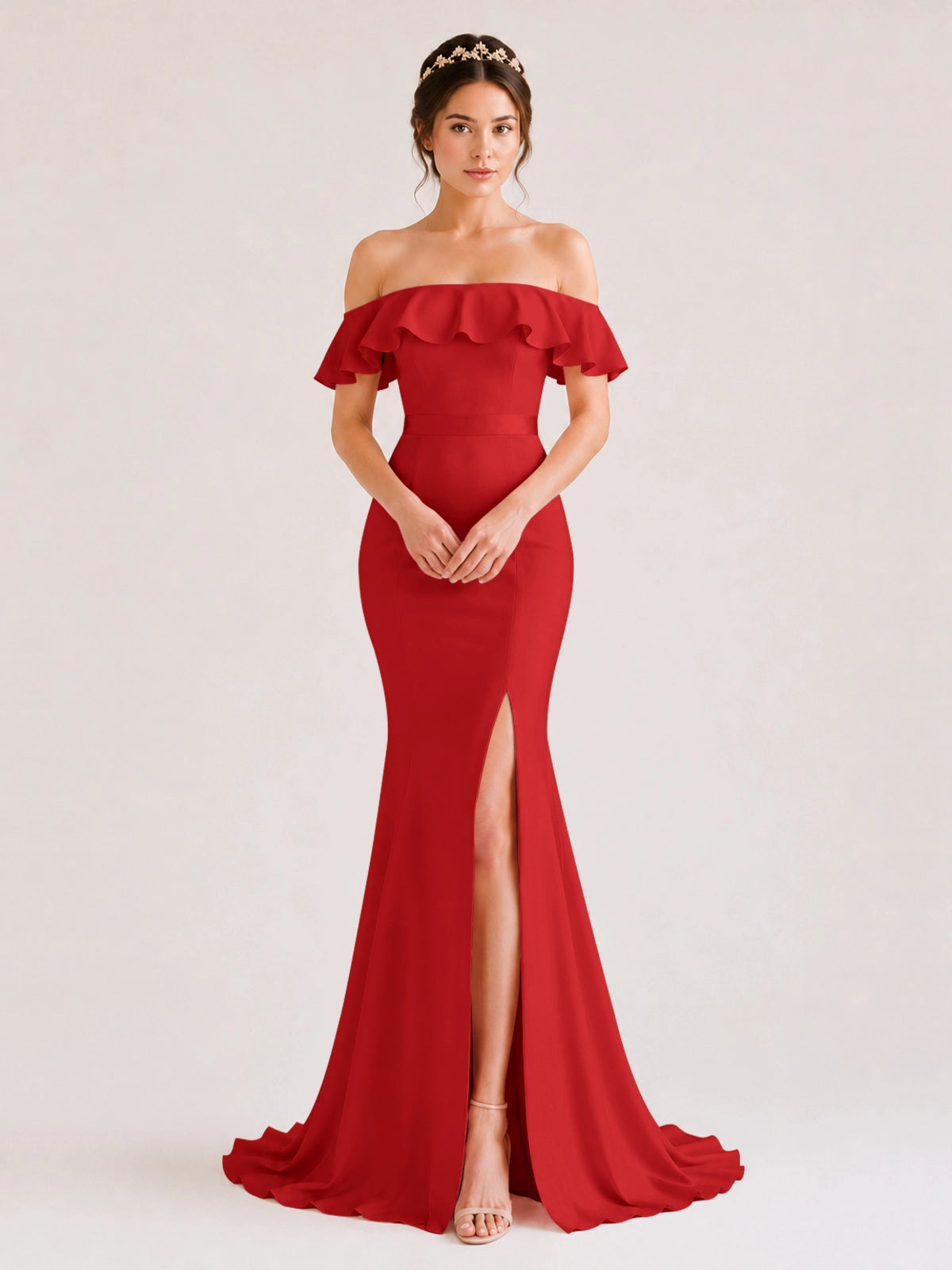 Mermaid Bridesmaid Dress with Ruffle Design 