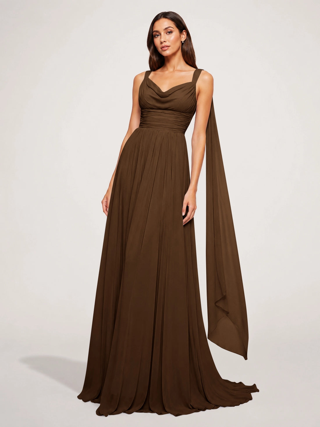 Chiffon Bridesmaid Dress with Draped Scarf 