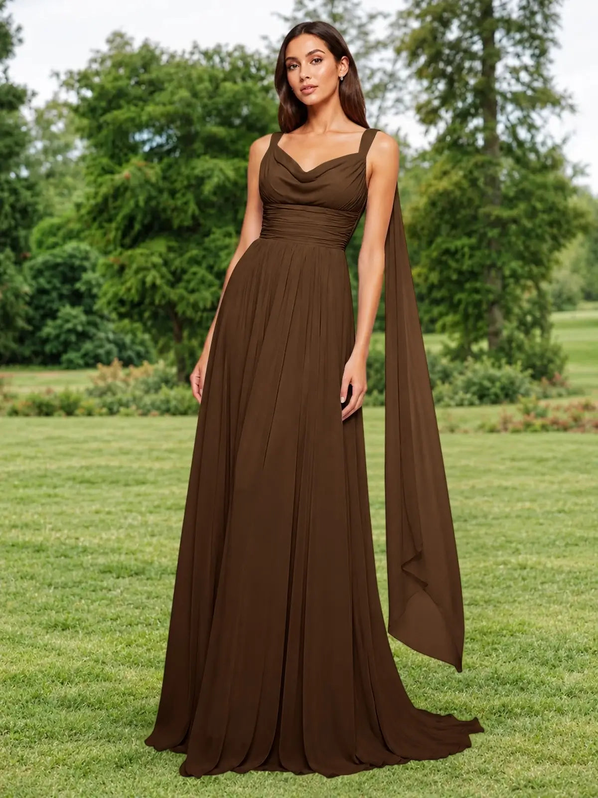 Chiffon Bridesmaid Dress with Draped Scarf 