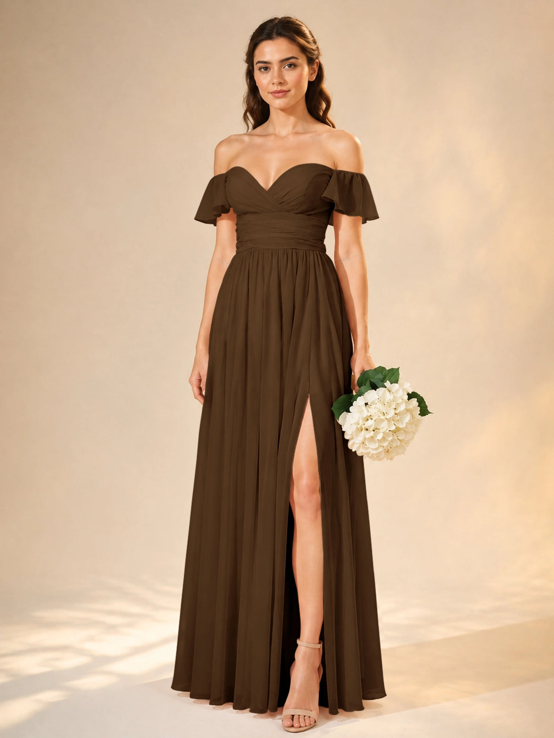 Chiffon Bridesmaid Dress with Cap Sleeves 