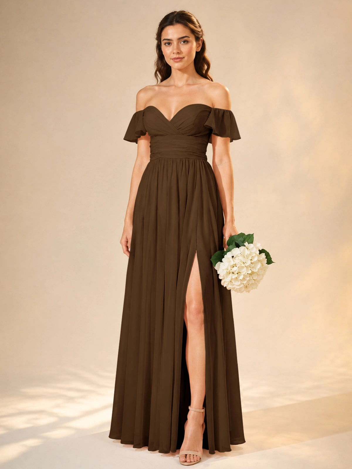 Chiffon Bridesmaid Dress with Cap Sleeves 