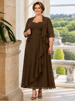 Two-piece Mother of the Bride Dress with Ruffle Design-Plus Size 