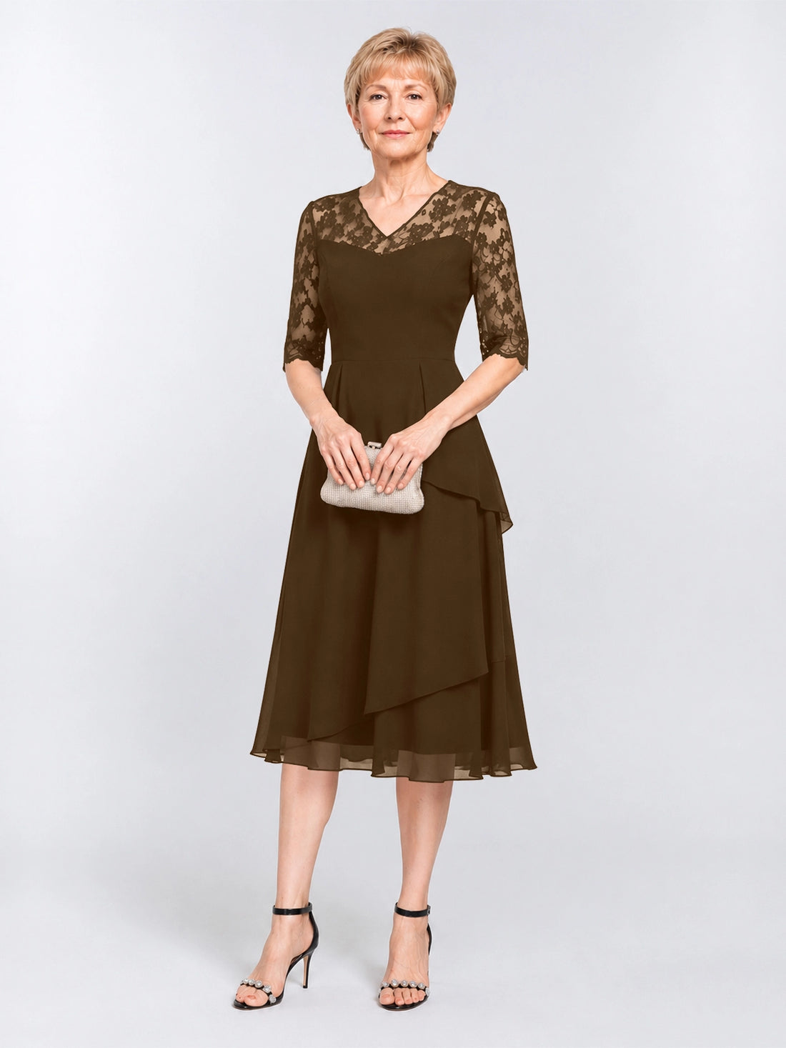 A-line Mother of the Bride Dress with Lace Sleeves 