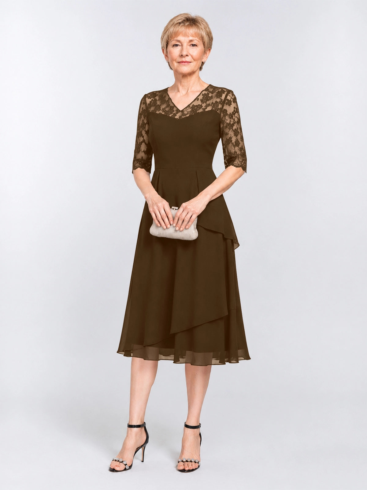 A-line Mother of the Bride Dress with Lace Sleeves 