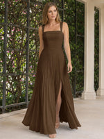 Square Neck Bridesmaid Dress with Pleated Skirt 